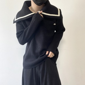 冬季暗黑个性大翻领加厚男女套头毛衣潮流禁欲系小众毛衫MY32P78图片