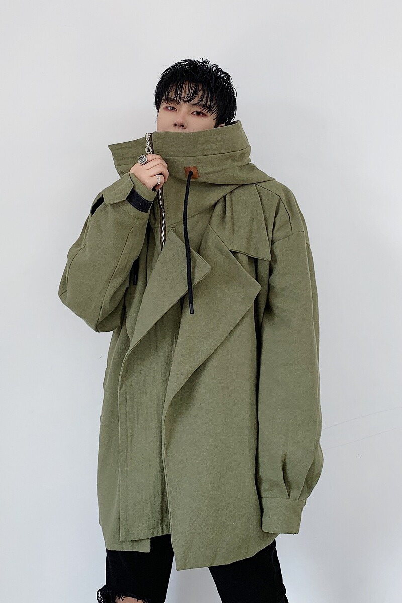 暗黑潮流超大领帽设计款个性宽松时髦外套风衣3017-P135,男装风衣,电商A246