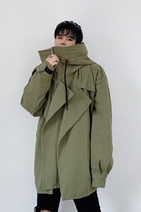 暗黑潮流超大领帽设计款个性宽松时髦外套风衣3017-P135