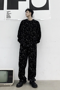 早春个性烫钻闪耀星光丝绒休闲宽松长裤A261-6809-P58图片