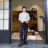 夏季新中式缎面提花立领短袖男女衬衣风禅意休闲衬衫3571P85，男装衬衫，电商A246