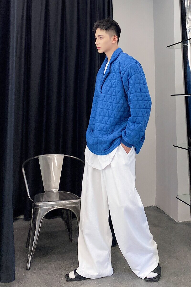 冬季个性菱形格绗棉翻领加厚套头男上衣外套卫衣A246-5020-P90,男装卫衣,电商A246