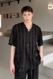 夏季设计款切割毛边无领短袖男衬衣暗黑系潮流西服领上衣5077P80，男装T恤，电商A246