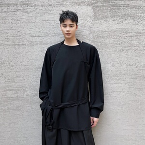 新款个性绑带潮流圆领套头T恤A246-2361-P75图片