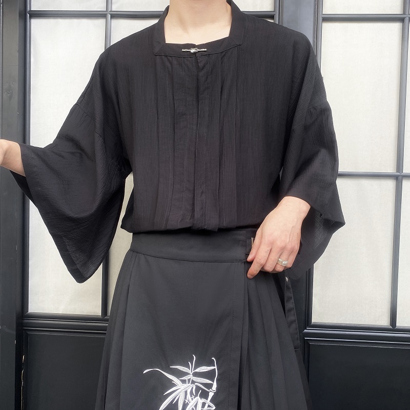夏季新中式方领中袖男女衬衣复古风汉服衬衫3573P95，男装衬衫，电商A246
