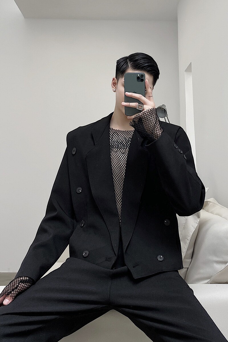 独立设计师款个性折叠宽肩小众时髦短款西服A261-3972-P115,男装西服,电商A246