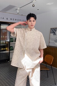夏季韩版潮流立领拉链短袖长裤套装痞帅休闲男女两件套5258P195图片