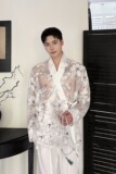 夏欧根纱提花禅意绑带长袖男女衬衣潮流复古休闲防晒衬衫3577P95，男装衬衫，电商A246