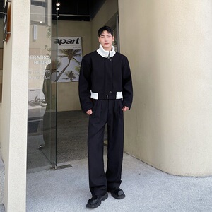 新款韩版加厚潮流撞色设计感小众短款呢子休闲百搭外套5187-P145图片