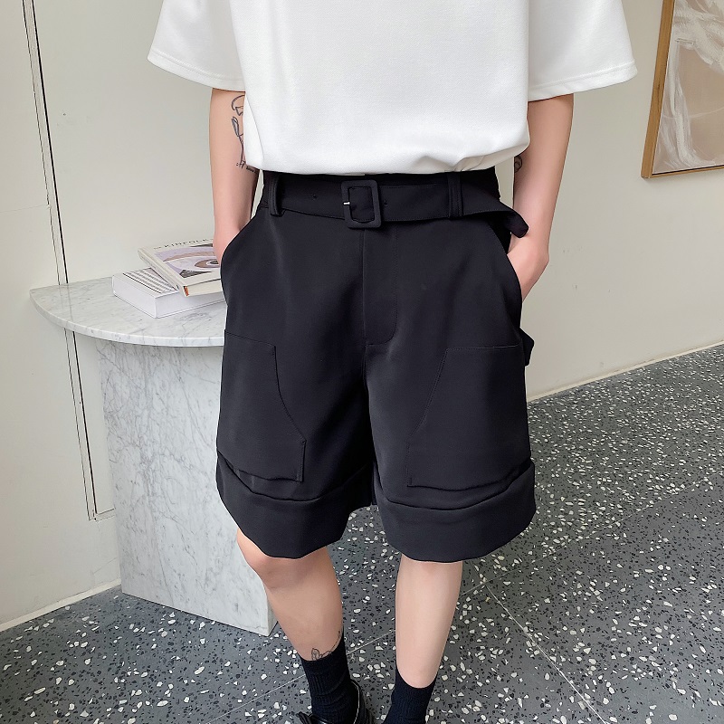 夏季休闲立体袋潮流腰带设计阔腿短裤韩版工装五分裤2575P80，男装牛仔裤，电商A246
