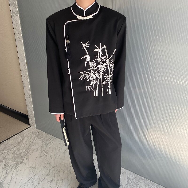 新中式绣竹立领盘扣流苏压襟男女西服风气质禅意外套3552P150,男装西服,电商A246