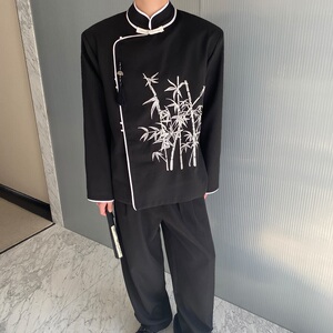 新中式绣竹立领盘扣流苏压襟男女西服风气质禅意外套3552P150图片