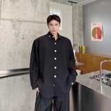 黑色纯棉长袖衬衫男款秋季cleanfit美式复古衬衣日系穿搭工装外套，男装衬衫，电商A246