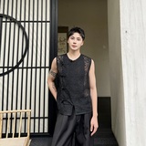 夏季新中式透视立体提花圆领盘扣无袖背心坎肩男女休闲6822P75，男装背心/马甲，电商A246