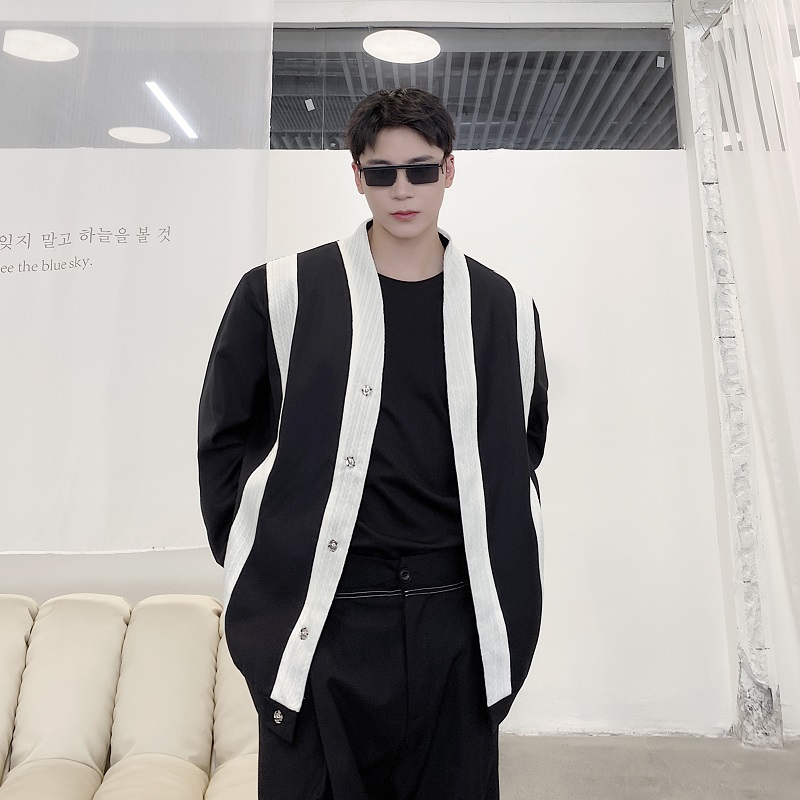 定制设计款拼接撞色条纹宽松痞帅高级感休闲西服外套3679-P135，男装西服，电商A246
