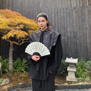春季新中式复古提花披肩假两件立领长袖男女衬衣风衬衫2642P125图片