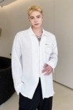 春季个性拉链设计翻领长袖男衬衣潮流简约通勤暗条纹衬衫3607P80，男装衬衫，电商A246