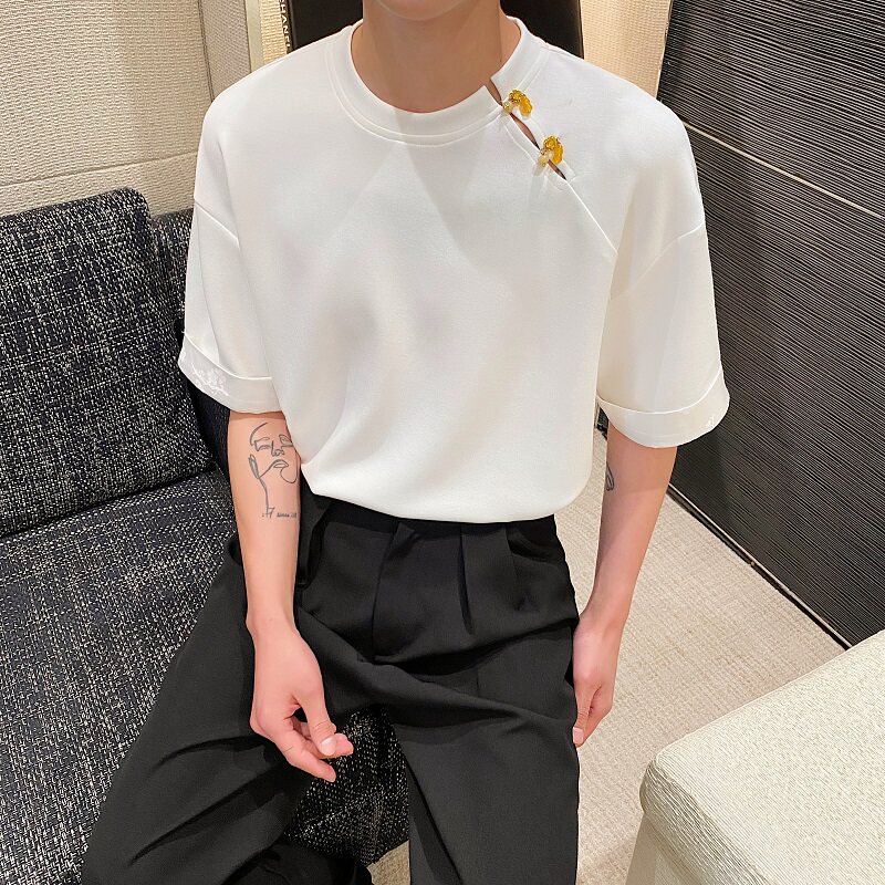 夏季新中式提花袖口设计圆领短袖男女T恤复古风禅意上衣9770P75图片