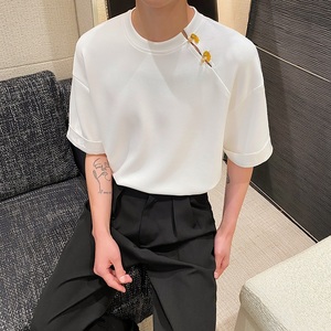 夏季新中式提花袖口设计圆领短袖男女T恤复古风禅意上衣9770P75图片