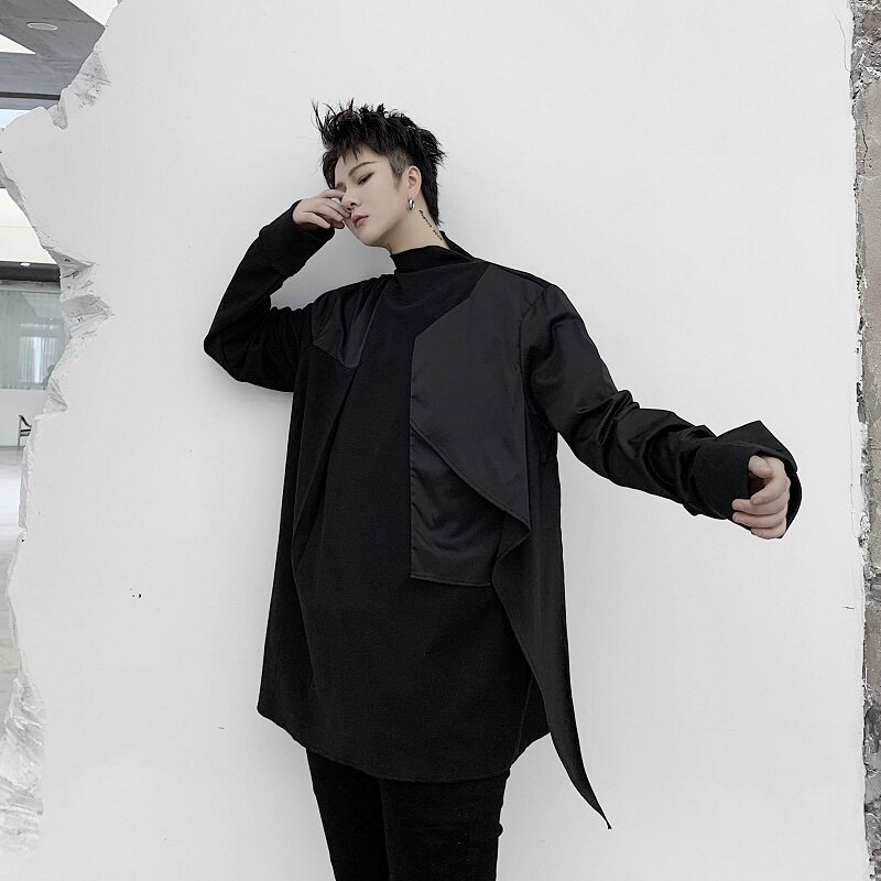 山本暗黑早春个性小众拼接面料不规则立领长袖A261-6813-P75，男装卫衣，电商A246