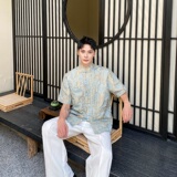 夏季新中式锦缎立体提花盘扣立领短袖男女衬衣风衬衫6815P95，男装衬衫，电商A246