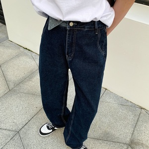 韩版个性撞色腰头设计宽松男牛仔裤潮流时髦百搭款长裤ZK06P75图片