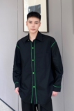 早春个性BV绿织带设计翻领长袖男衬衣韩版简约高级感衬衫5049P80，男装衬衫，电商A246