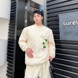 个性秋冬季立体手工花艺加厚半高领百搭卫衣A246-2528-P105图片