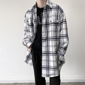冬季韩版格纹绗缝加棉长款男棉衣衬衣简约冷淡风复古宽松9096P115图片
