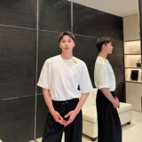 夏季新中式提花袖口设计圆领短袖男女T恤复古风禅意上衣9770P75，男装T恤，电商A246