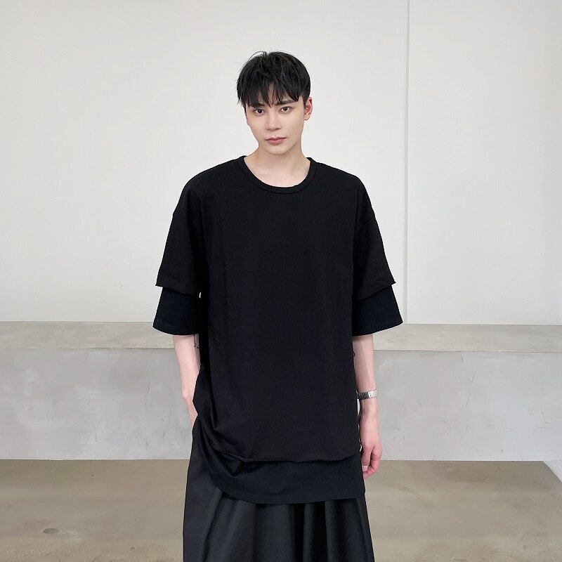 原创个性小众双层设计圆领潮流短袖A246-3877-P85,男装T恤,电商A246