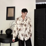 秋复古老钱风肌理纹提花休闲男女长袖衬衣潮流斜襟领衬衫5261P85，男装衬衫，电商A246