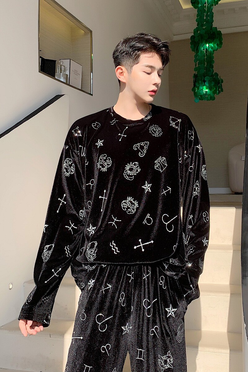 原创小众个性星座图案烫钻丝绒圆领时髦长袖A261-6810-P65,男装卫衣,电商A246