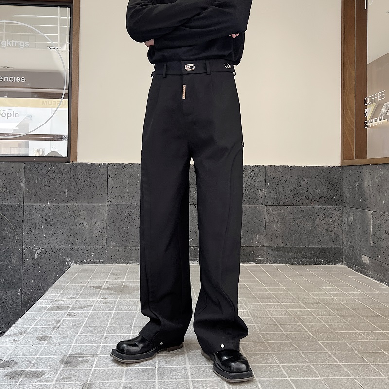 秋冬暗黑个性金属扣铆钉设计解构直筒男长裤加厚潮流西裤3684P90，男装西裤，电商A246