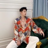 复古印花小众个性气质飘带绸缎宽松长袖衬衣A261-6904-P75，男装衬衫，电商A246