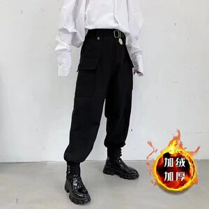 冬季暗黑加绒加厚束脚腰带设计男女长裤潮流发型师裤子2186-1P85图片