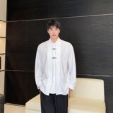春季新款双领门襟设计金属盘扣长袖男女衬衣潮流纯色韩版3546P95，男装衬衫，电商A246