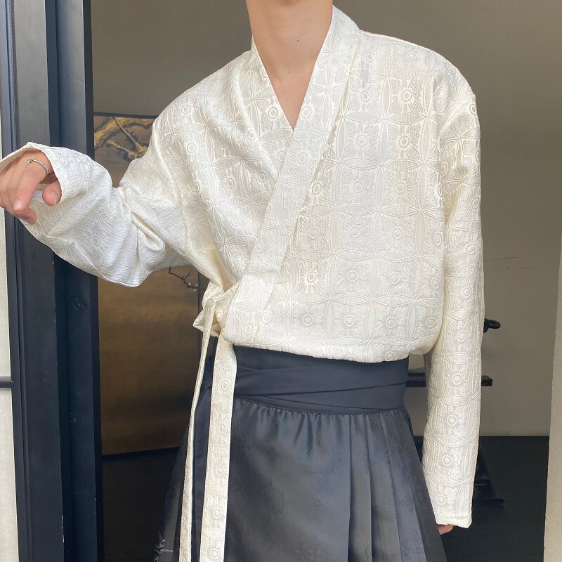 春季新款立体提花中式禅意长袖男女衬衣复古风系带衬衫3535P95,男装衬衫,电商A246