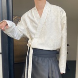 春季新款立体提花中式禅意长袖男女衬衣复古风系带衬衫3535P95，男装衬衫，电商A246