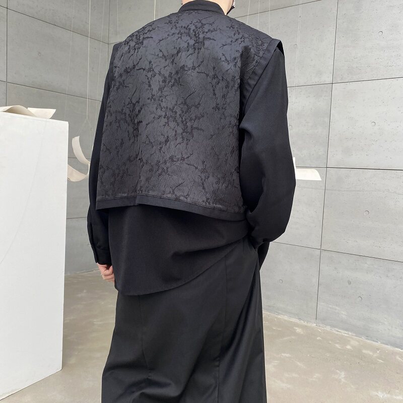 春季改良中式盘扣立领假两件男女衬衣复古立体提花外套3697P115,男装衬衫,电商A246