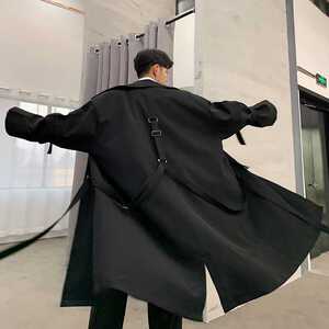 暗黑机能风衣男中长款个性绑带男神外套风衣A246-2026-P155图片