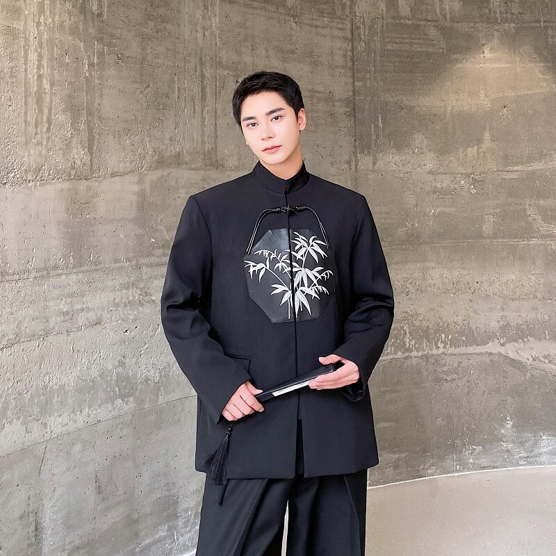 秋季新中式刺绣竹立领长袖男女西服外套潮流复古风上衣3521P145,男装西服,电商A246