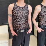 夏季亮片拼接弹力紧身圆领背心潮流痞帅舞台装男女坎肩5247P65，男装背心/马甲，电商A246