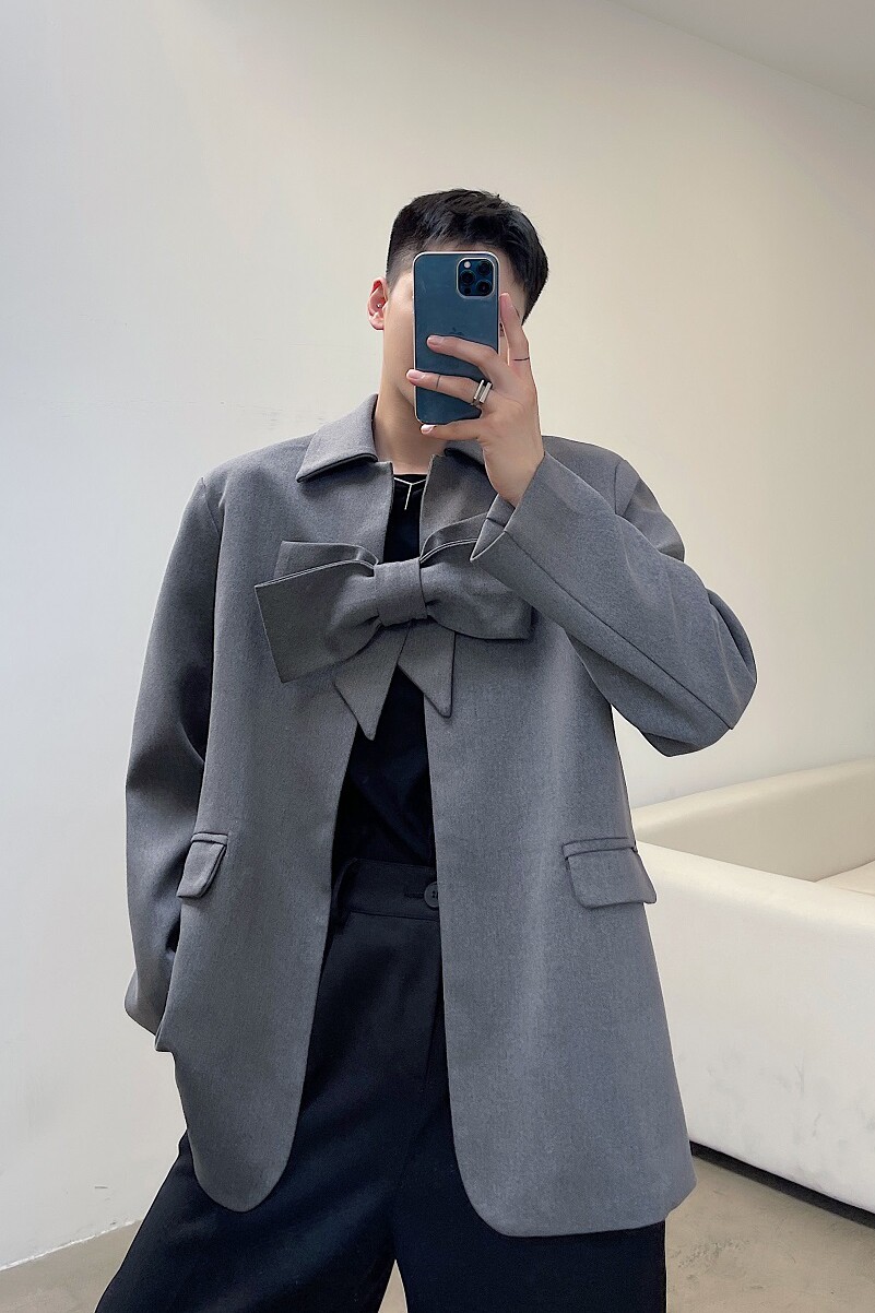 秋冬个性大蝴蝶结设计简约气质高级感复古韩版男西服外套3723P155,男装西服,电商A246