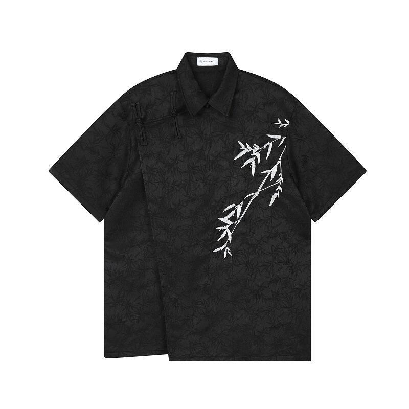 设计款提花锈竹翻领盘扣复古衬衣A246-5259-P100,男装衬衫,电商A246
