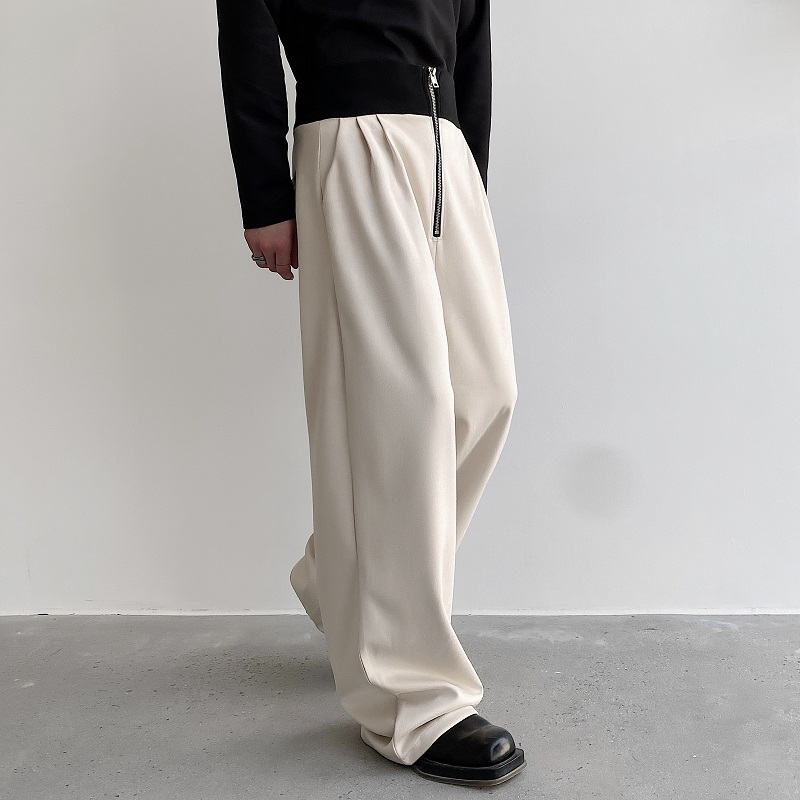 简约拼接拉链设计款潮流直筒鹿皮绒长裤休闲百搭高腰西裤5109-P90，男装西裤，电商A246