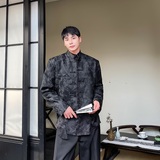 秋冬中式浮雕花纹立领盘扣短款男女皮衣外套潮流风上衣2633P135，男装皮衣，电商A246