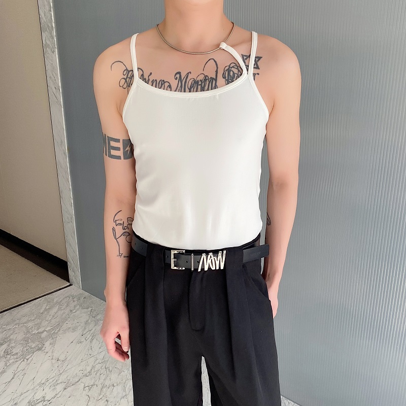 夏季潮流金属项链设计弹力罗纹紧身背心个性痞帅性感坎肩5250P65，男装背心/马甲，电商A246