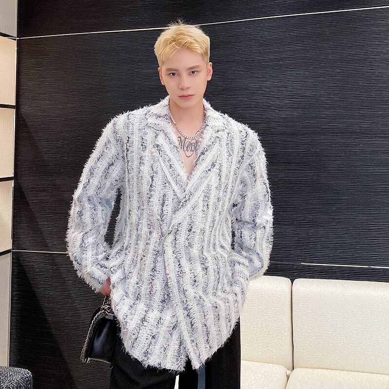 个性羽毛气质西服领长袖男衬衣潮流原创小众设计感上衣2461P105图片
