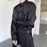秋季中式手工盘扣立领长袖男女衬衣潮流复古缎面提花衬衫2589P85，男装衬衫，电商A246